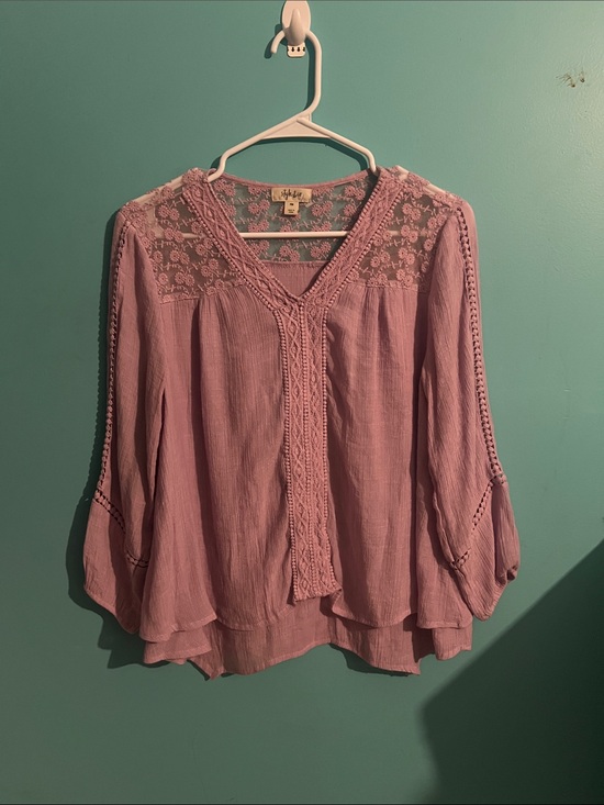 Style & Co. Tops - Style & Co. Lace Yoke Peasant Blouse in Dusty Rose